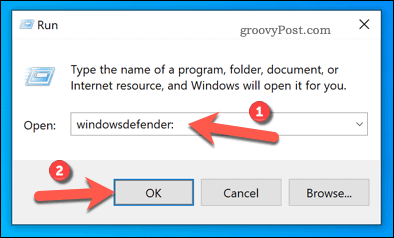 Windows drošības atvēršana, izmantojot Run uz Windows