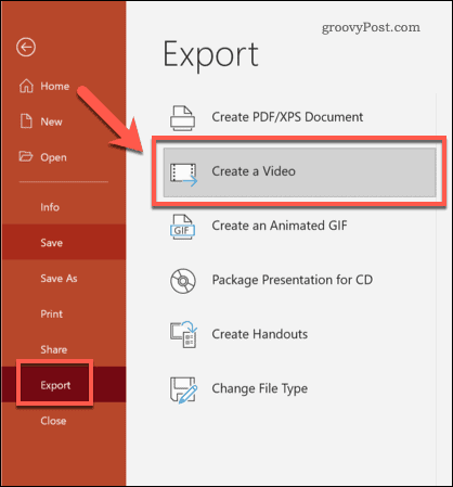 PowerPoint eksportēšana uz video sistēmā Windows