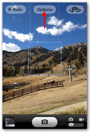 IPhone iOS Panoramic Photo uzņemšana - pieskarieties Opcijas