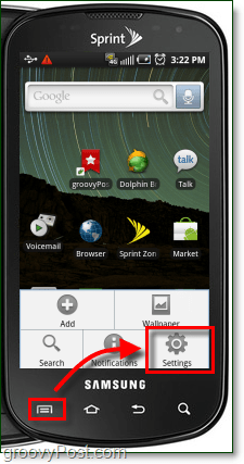 Android iestatījumi no ārējās izvēlnes pogas