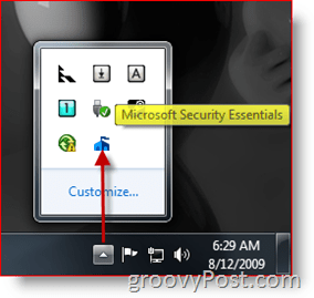 Microsoft Security Essentials uzdevumjoslas ikona / palaišana