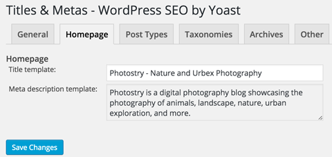 WordPress SEO mājas lapas nosaukums un meta