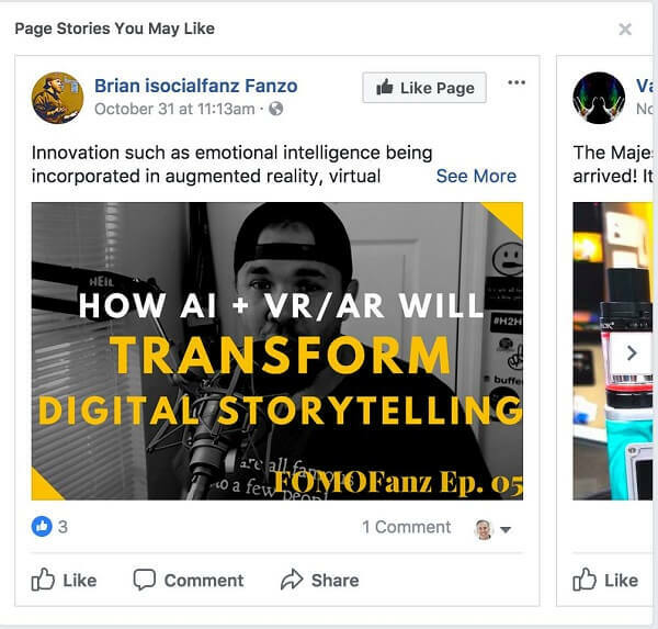 Starp jūsu ziņu plūsmas ziņām Facebook iesaka “lapu stāstus, kas jums varētu patikt”.