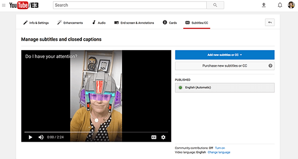 Jūsu YouTube videoklipam pieejamie parakstu faili ir atrodami sadaļā Publicētie.