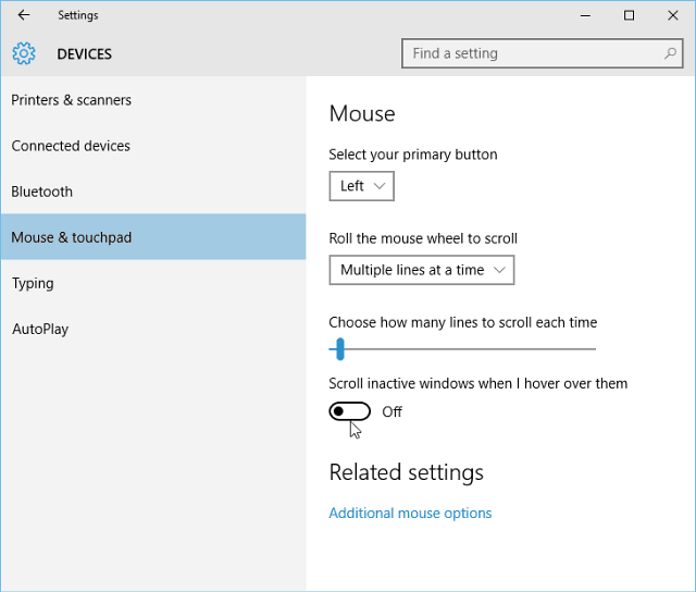 Windows 10 padoms: ieslēdziet vai izslēdziet fona ritināšanu