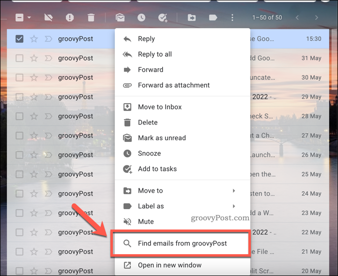 Gmail Atrodiet e-pastus sadaļā Opcijas