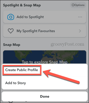 snapchat izveidot publisku profilu