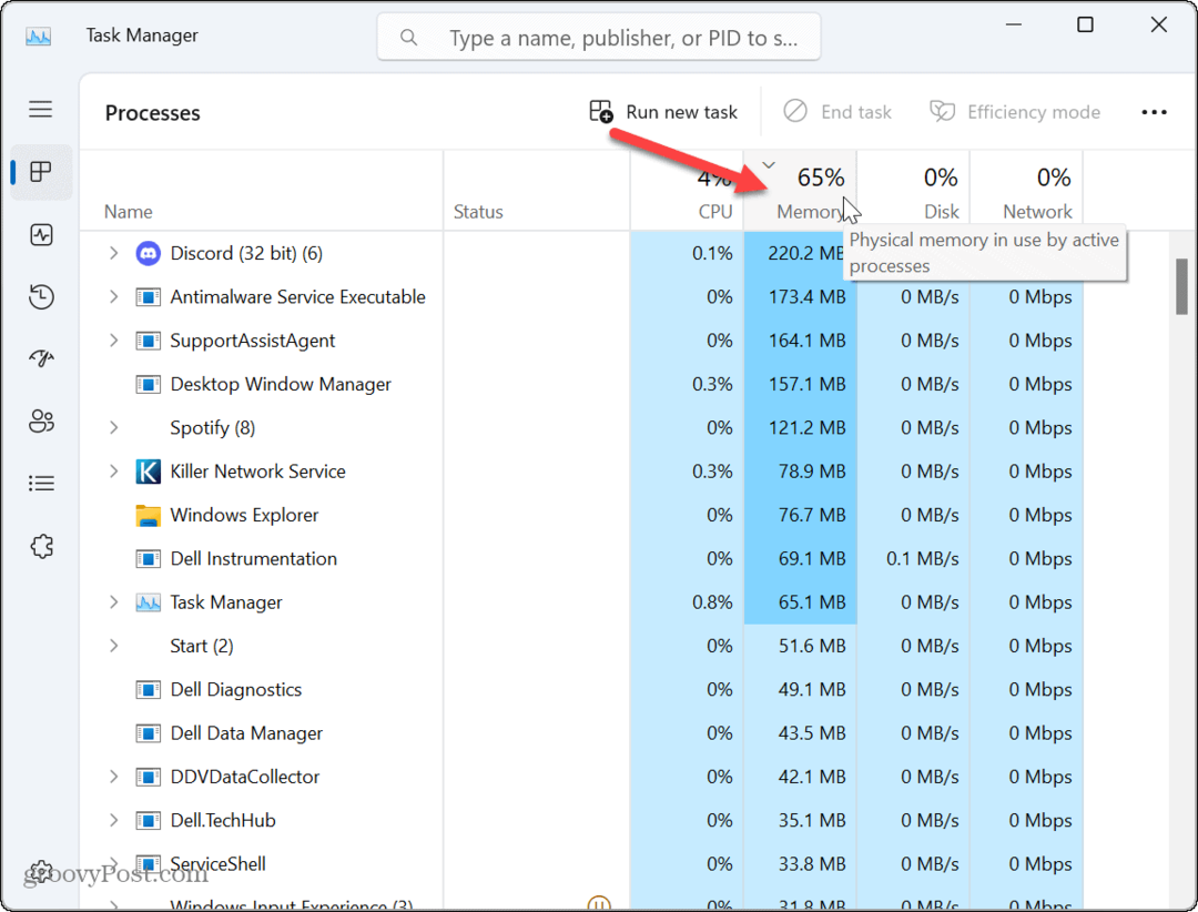 Kā atrast lietotņu atmiņas lietojumu operētājsistēmā Windows 11