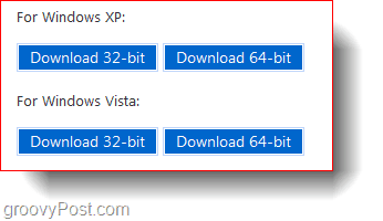 Windows XP un Windows Vista 32 bitu un 64 bitu lejupielādes