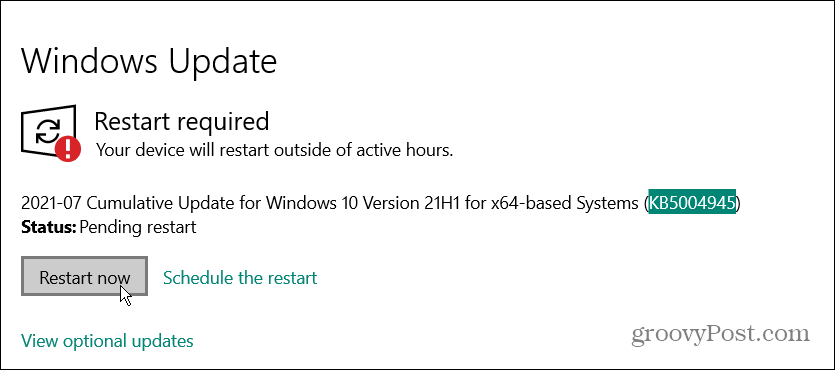 restartējiet Windows 10 ārkārtas atjauninājumu