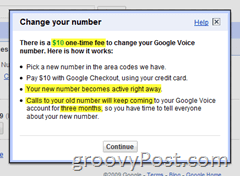 Informācija par Google Voice numura maiņu
