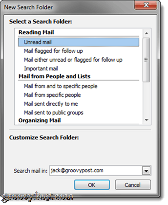 Outlook 2010 meklēšanas mapes