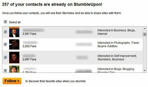 Kontakti vietnē StumbleUpon