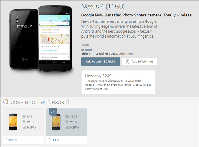 Nexus 4 google play cenu kritumā