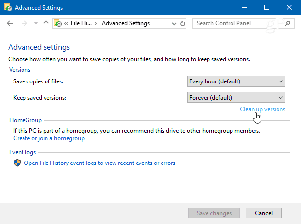 Windows 10 failu vēstures tīrīšana
