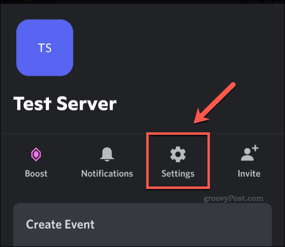 Discord servera iestatījumu atvēršana