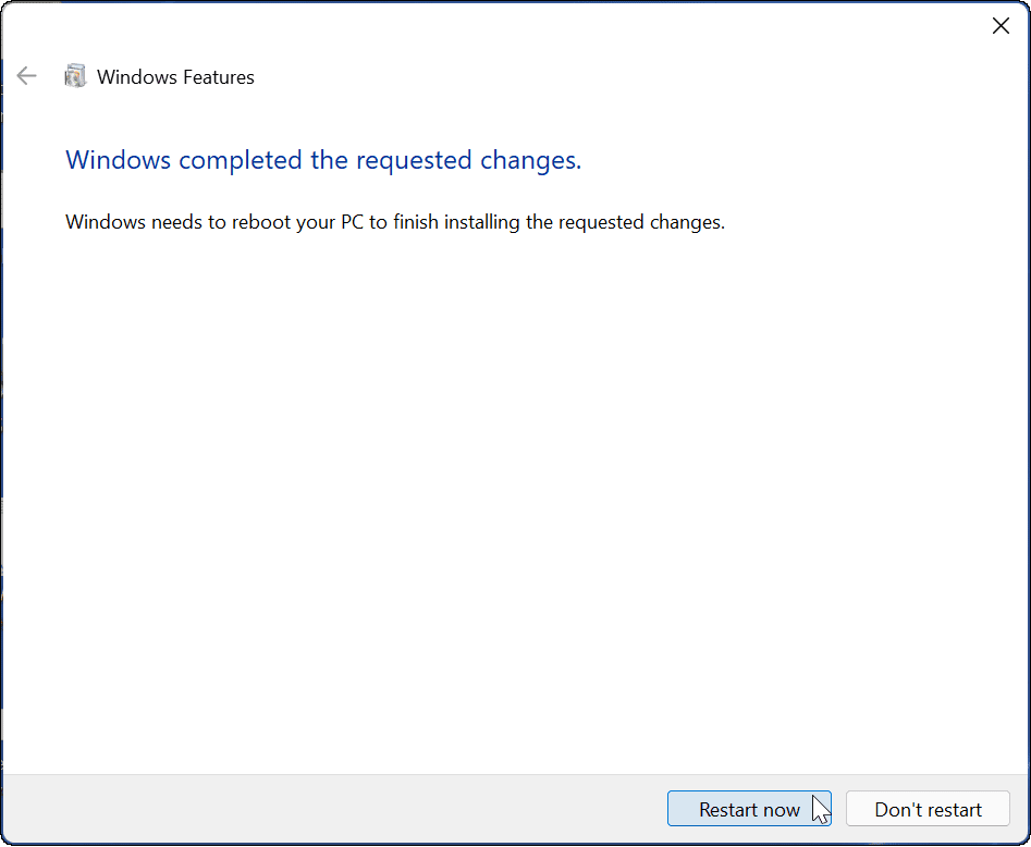 restartējiet Windows smilškastes iestatīšanu operētājsistēmā Windows 11