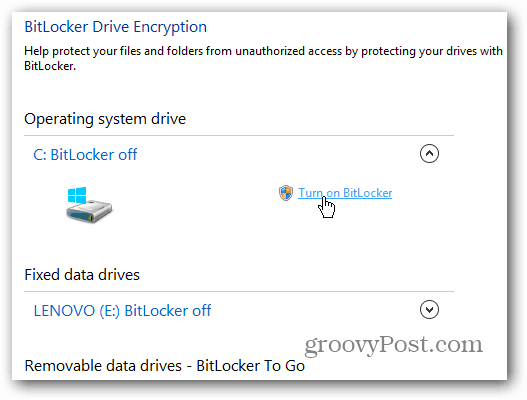 ieslēdziet BitLocker