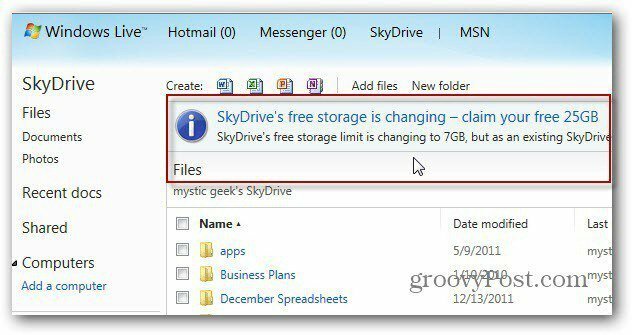 Iegūstiet savu 25 GB SkyDrive