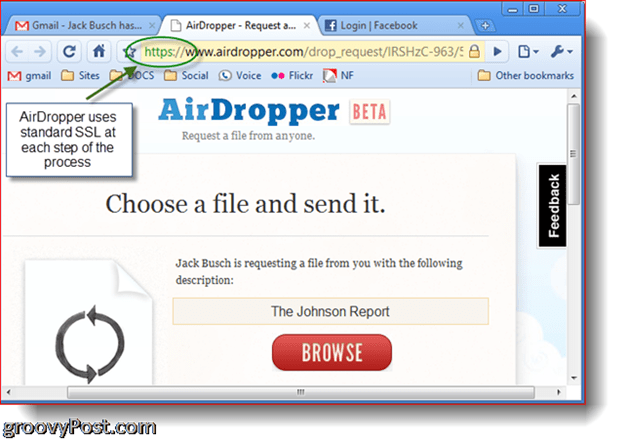 Dropbox Airdropper foto ekrānuzņēmums - izvēlieties failu