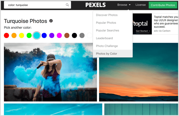 Pexels šķiro fotoattēlus pēc krāsas