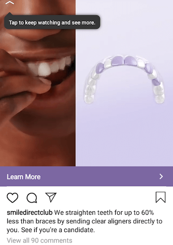 Instagram reklāmas piemērs, kurā uzsvērtas produkta vai pakalpojuma priekšrocības