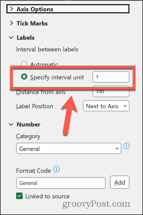 Excel etiķetes intervāls