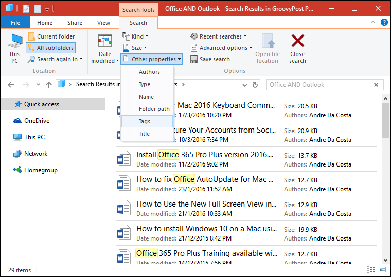 File Explorer lentes meklēšana