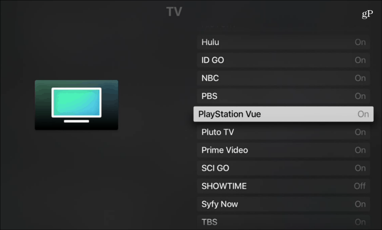 Apple TV lietotnes PlayStation Vue
