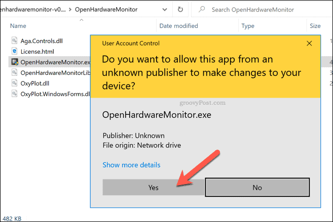 Windows 10 UAC brīdinājums par Open Hardware Monitor