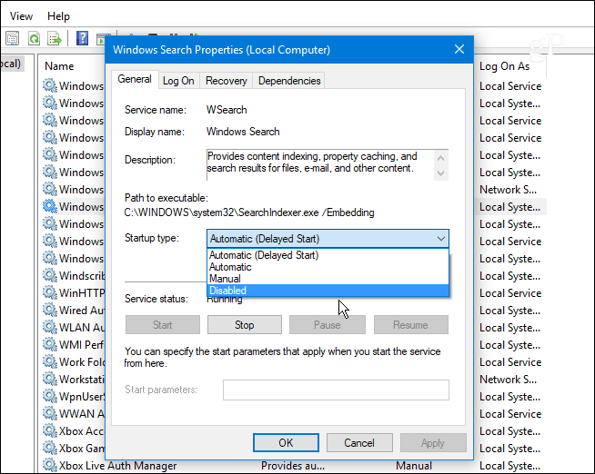 2 Atspējojiet Windows meklēšanas pakalpojumu Windows 10