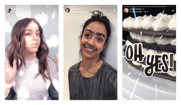 Instagram izlaida savu pirmo jauno kameru efektu partiju, kuru izstrādāja Ariana Grande, Buzzfeed, Liza Koshy, Baby Ariel un NBA, Instagram kamerā un plāno drīzumā ieviest vairāk jaunu efektu.