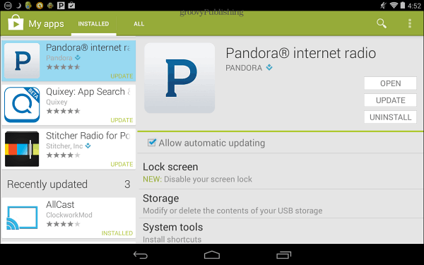 Pandora atjauninājums Google Play veikalā