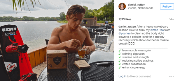 Sportists Daniels Ruttens pozē kopā ar Man Tea un uzsver ieguvumus saviem Instagram sekotājiem.