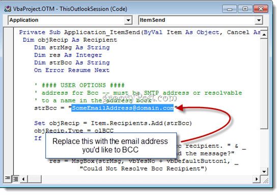 Automātiska BCC ar programmu Outlook 2010