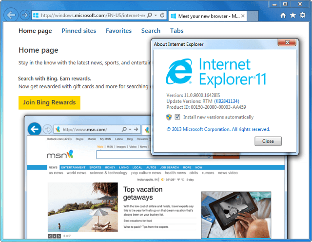 IE 11 ir instalēta operētājsistēma Windows 7