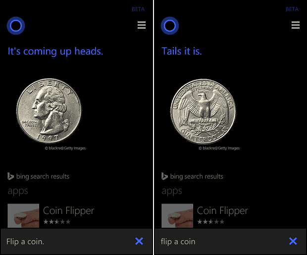 Cortana Pārlaidiet monētu