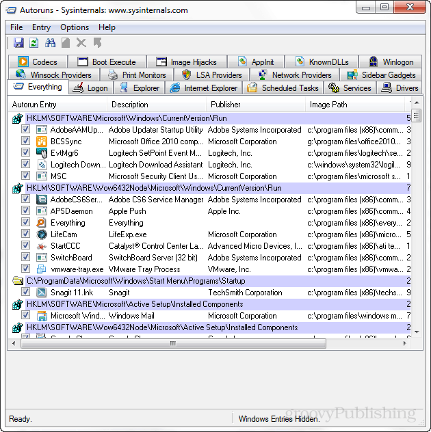 Sysinternals Autoruns palīdz pārvaldīt Windows starta vienumus