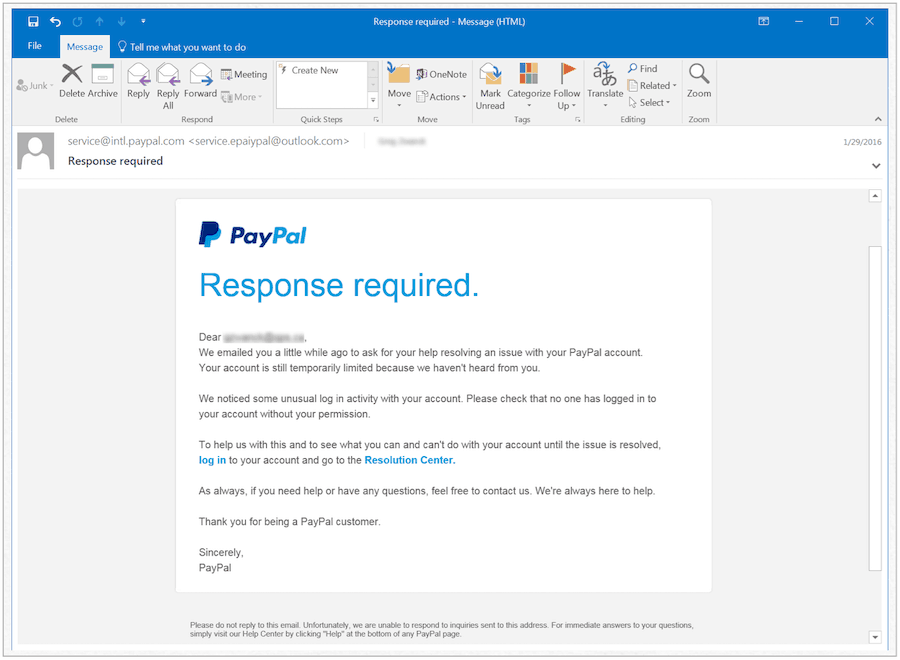 PayPal viltus paziņojums