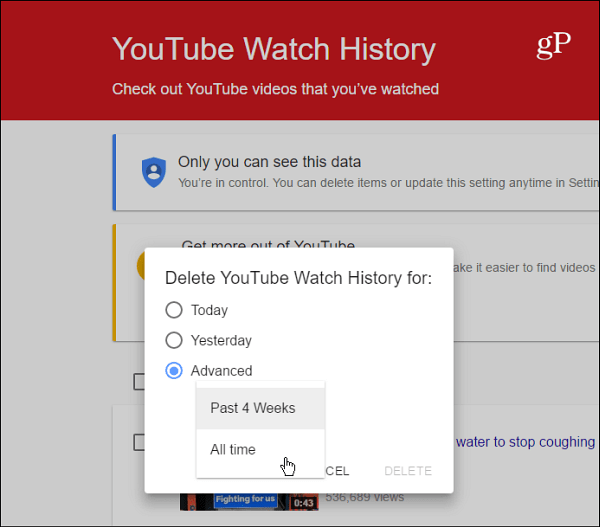 Dzēsiet YouTube skatīšanās vēsturi
