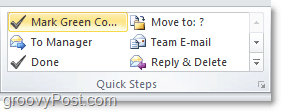pielāgojiet ātro darbību sarakstu programmā Outlook 2010