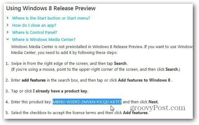 Instalējiet Windows Media Center operētājsistēmas Windows 8 laidiena priekšskatījumā