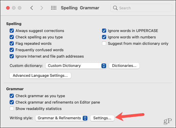 Mac Word opcijas, gramatikas iestatījumi
