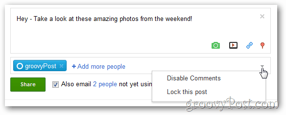 google + atvērt opciju izvēlni