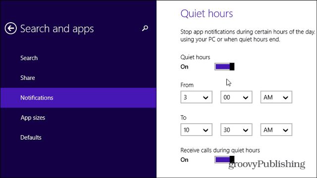 Klusās stundas operētājsistēmā Windows 8.1 ļauj atspējot lietotņu paziņojumus