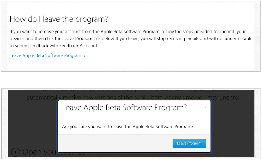 atstājiet ābolu beta programmu