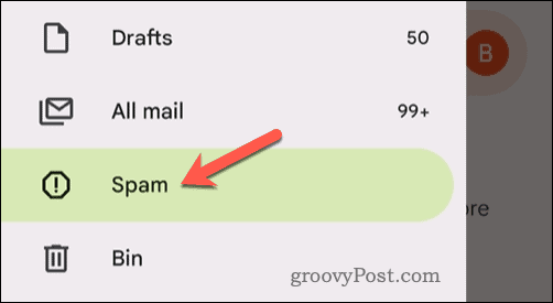 Mobilajā lietotnē atveriet Gmail surogātpasta mapi