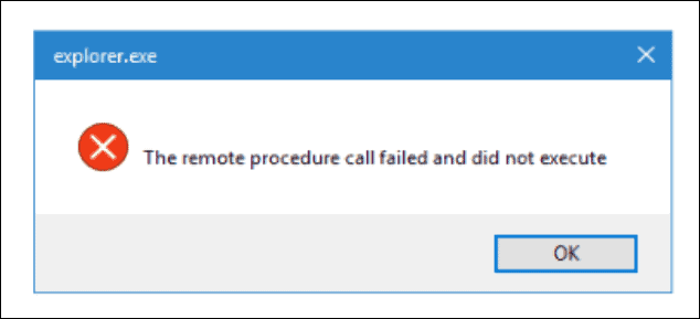 Attālās procedūras izsaukšanas neizdevās kļūdas piemērs, palaižot programmu File Explorer.