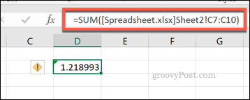 Excel SUM formula, izmantojot šūnu diapazonu no cita Excel faila