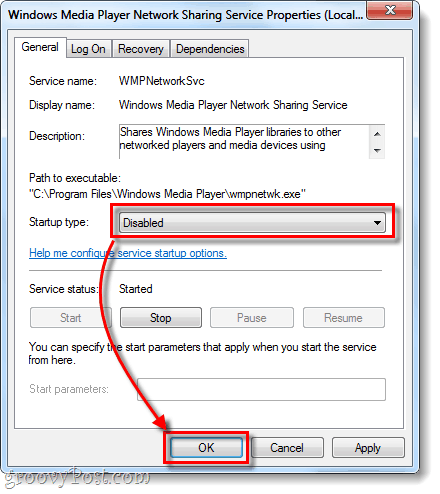 Windows Media Player starta tips ir atspējots